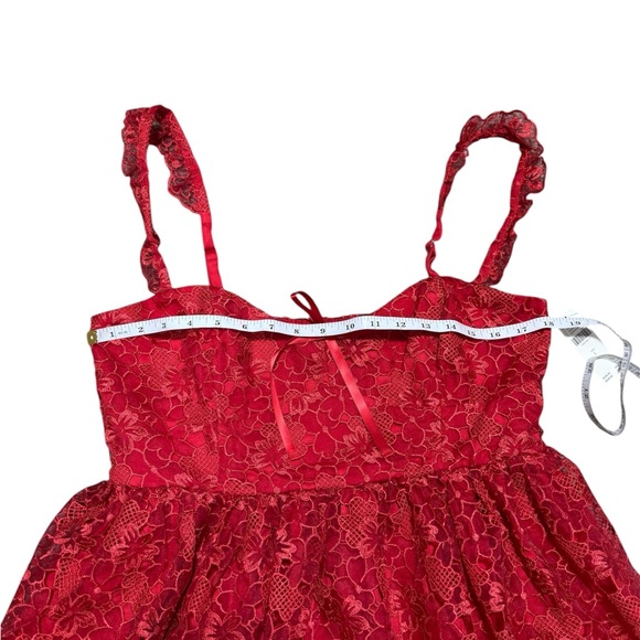 NWT Anthropologie Women’s Red Lace Corset Mini Dress Ruffle Strap Party Size L - Picture 3 of 8